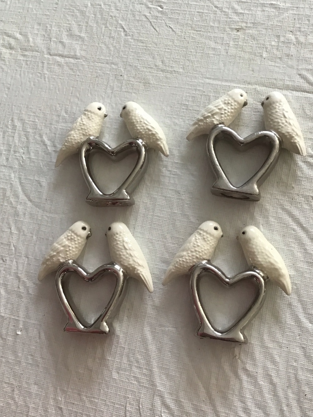 White Bird Heart Napkin Rings — Set of 4